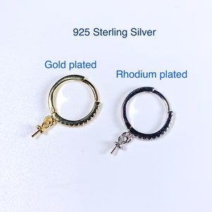 1 pair, 925 Sterling Silver Hoop Ear Post with CZ paved, with Cup and Peg Drop