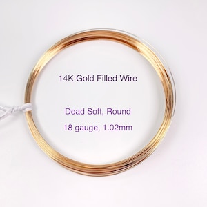 1 feet, 14K Gold Filled Wire, 18 Gauge, 1.02mm, Dead Soft (DS), Round Wire, 1/20 14K GF, made in USA