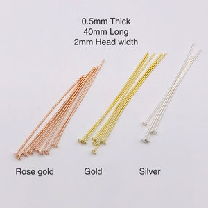 10pcs 925 Sterling Silver Flat Head Pins/40mm Long, 0.5mm thick head pins
