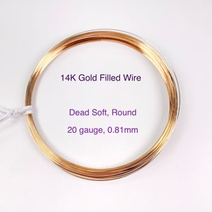 1 feet, 14K Gold Filled Wire, 20 Gauge, 0.81mm, Dead Soft (DS), Round Wire, 1/20 14K GF, made in USA