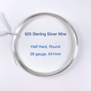 925 Sterling Silver Wire, 26 Gauge, 0.41mm, Half Hard (HH), Round Wire