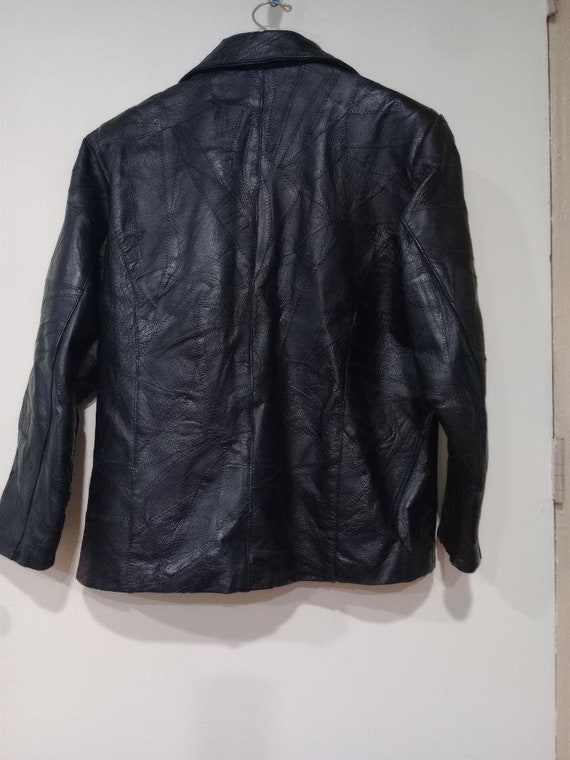 Black Leather sport jacket Mens, Patchwork leathe… - image 2