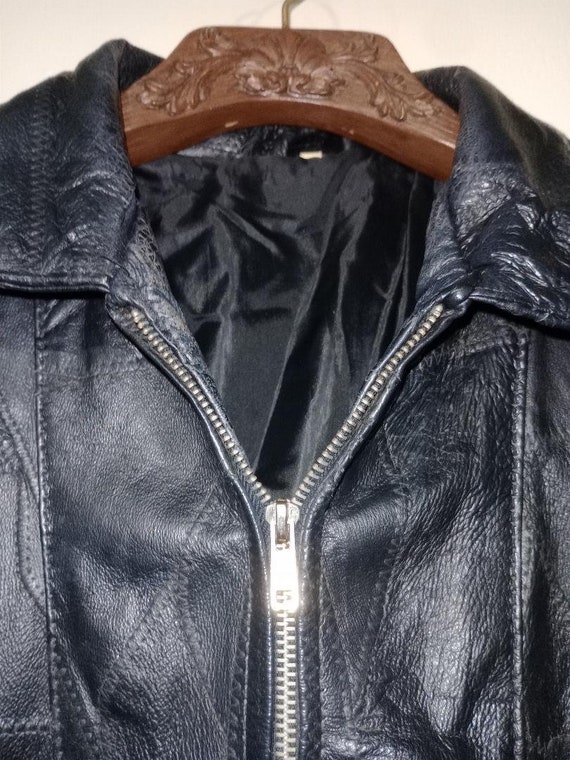 Black Leather sport jacket Mens, Patchwork leathe… - image 7