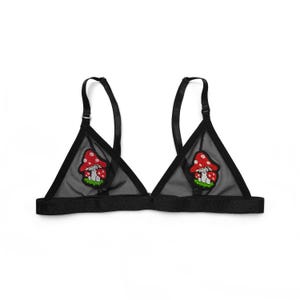 Mushroom Mesh Bralette - Cottagecore Rave Bra Festival Bra GreenWitch Witch Goth Folk Pagan Patch