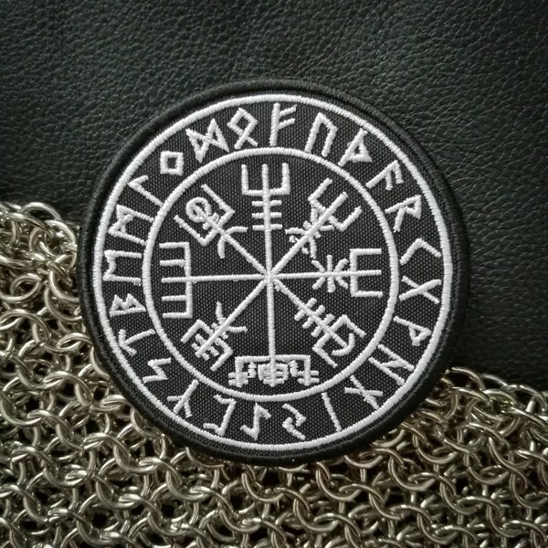Vegvísir Embroidery Patch - Norse Symbol - Viking Symbol - Galdrabók - Futhark - Runes - Iron On Patch, Sew On Patch