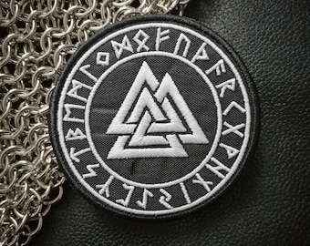 Valknut Embroidery Patch - Norse Symbol, Viking, Galdrabók, Futhark, Runes, Nordic, Odin - Sew-On Patch