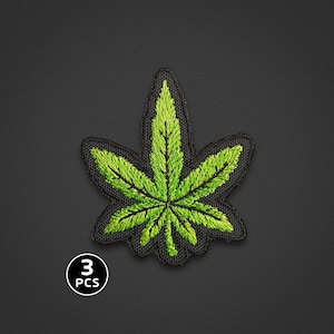 Parche bordado de marihuana (3 unidades) - 420, fumador, cannabis, fumar - Parche para coser