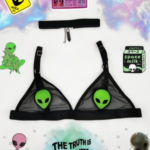 Alien Bralette Mesh Rave Bra Festival Bra UFO See Through Sexy Lingerie Woman 90s Grunge Area 51