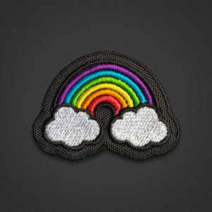 Regenbogen-Stickaufnäher (3 Stück) – Farben, Wolken, Sonnenstrahlen, Hell, Lichter, Lustig, Niedlich – Aufnäher zum Aufnähen