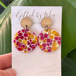Pink & Yellow Round Statement Earrings | Boho Earrings