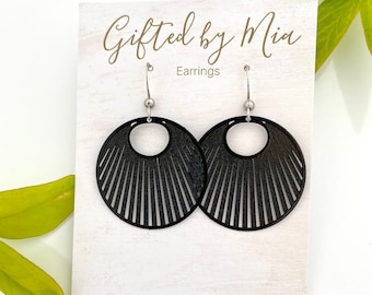 Black Round Dangle Earrings: Hypoallergenic Stainless Steel, Lightweight
