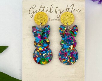 Kolczyki wiszące z motywem króliczka z brokatem i wielkanocą – hipoalergiczna stal nierdzewna