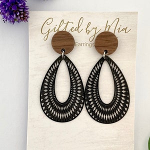 Black Boho Tear Drop Filigree Earrings | Dangle Earrings | Statement Earrings | Black Earrings | Black Filigree Earrings | Hypoallergenic