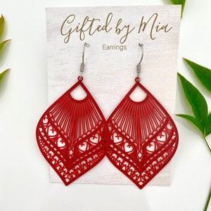 Large Red Tear Drop Dangle Earrings