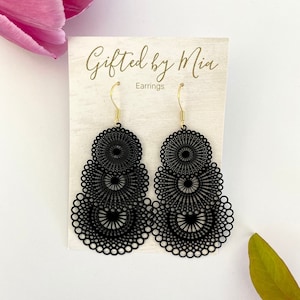 Black Mandala Filigree Earrings