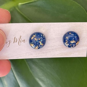 Midnight Blue Earrings, Blue Resin Stud Earrings, Nickel Free Earrings Dark Blue Stud Earrings
