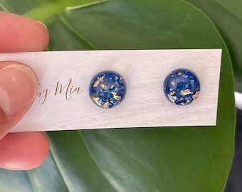 Midnight Blue Earrings, Blue Resin Stud Earrings, Nickel Free Earrings Dark Blue Stud Earrings