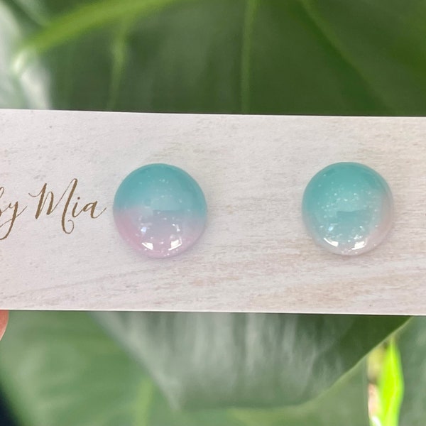 Blue Resin Glitter Stud Earrings | Hypoallergenic