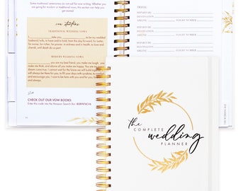 Golden Hardcover Wedding Planner, Boho Wedding Organizer, Floral Wedding Planning Calendar, Fiancé Engagement Gift, Wedding Book for Bride
