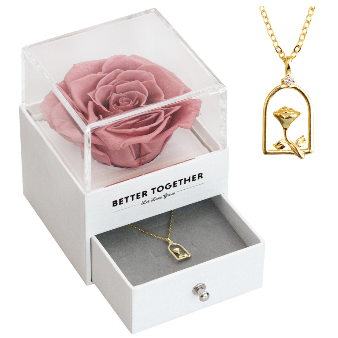 Preserved Forever Rose Necklace Gift Box Eternal Flower for Etsy