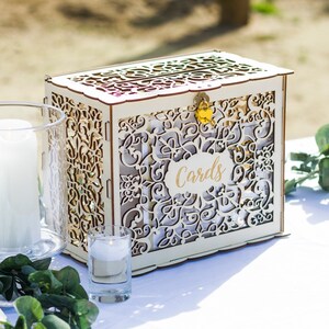 Wooden Wedding Card Box Money Box Wishing Well Gift W/ Lock For Rustic Wedding 