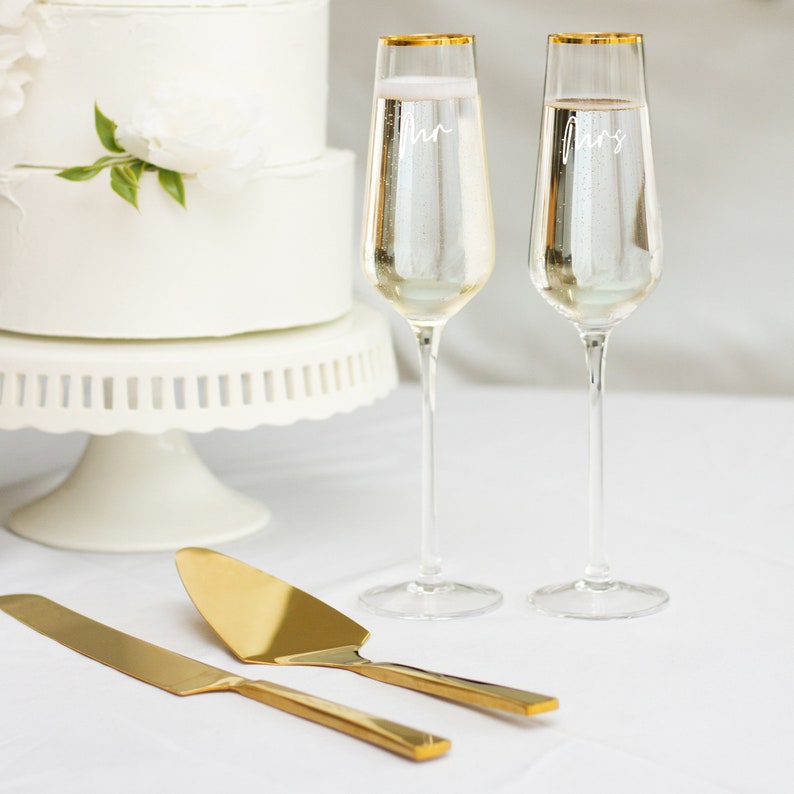 Gold Cake Knife Set With Champagne Flutes for Bride and Etsy