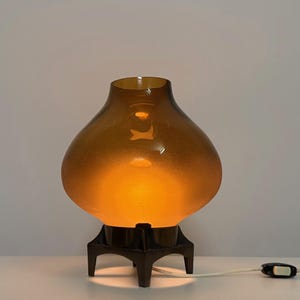 Mid-Century Modern, Space Age 1960s-70s Table Lamp, Amber Glass Shade and Metal Base
