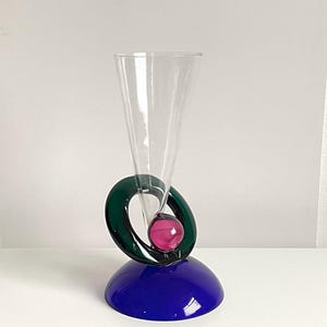 Vintage Postmodern 1980&#39;s Memphis Design Style Glass Vase by Reflex Italia