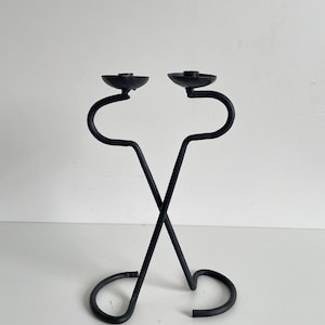Vintage Mid Century Brutalist Handcrafted Wrought Iron Candle Holder, 1950&#39;s 1960&#39;s