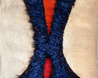 Vintage modern wollen tapijt uit het midden van de eeuw, abstracte Scandinavische muurkunst