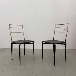 1/6 Vintage 1980s Italian Calligaris Dining Chair in Black Leather