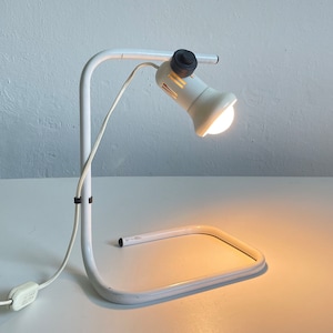Vintage Mid-century, Modernist, Space Age, Desk Lamp, Table Lamp in White Metal, 1960s 1970s