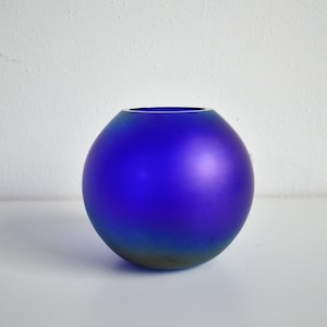 WMF (attr.) Blue Mid Century Iridescent Glass Vase - Ø 20 cm - Germany 1950 - 1959