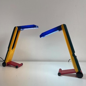 Pair of Vintage Plastic Folding Benetton Desk Lamps, Memphis Design, Italy 1980s