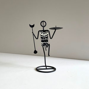 Vintage Mid Century 1960s Danish Candleholder by Laurids Lonborg, Scandinavian Design, Black Metal Wire