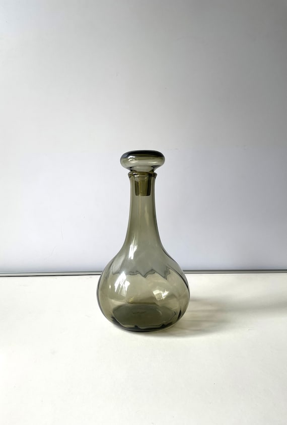 Vintage Art Deco 1930s 1940s Colored Glass Decanter, Smoked Glass