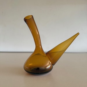 Vintage Spanish Brown Amber Glass Porron Wine Pourer, Wine Pitcher, Decanter, Glass Decoration, Mid Century Scandinavian Design Style