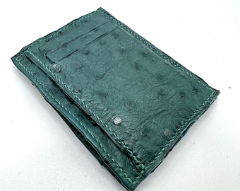 Green genuine ostrich vertical cardholder