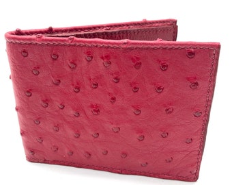 Ostrich bifold wallet, ostrich skin wallet, genuine ostrich wallet, ostrich leather wallet, burgundy wallet, handstitched wallet, minimalist