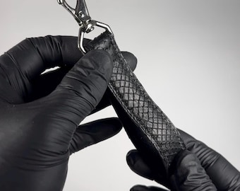 Genuine python leather keyholder in matte black