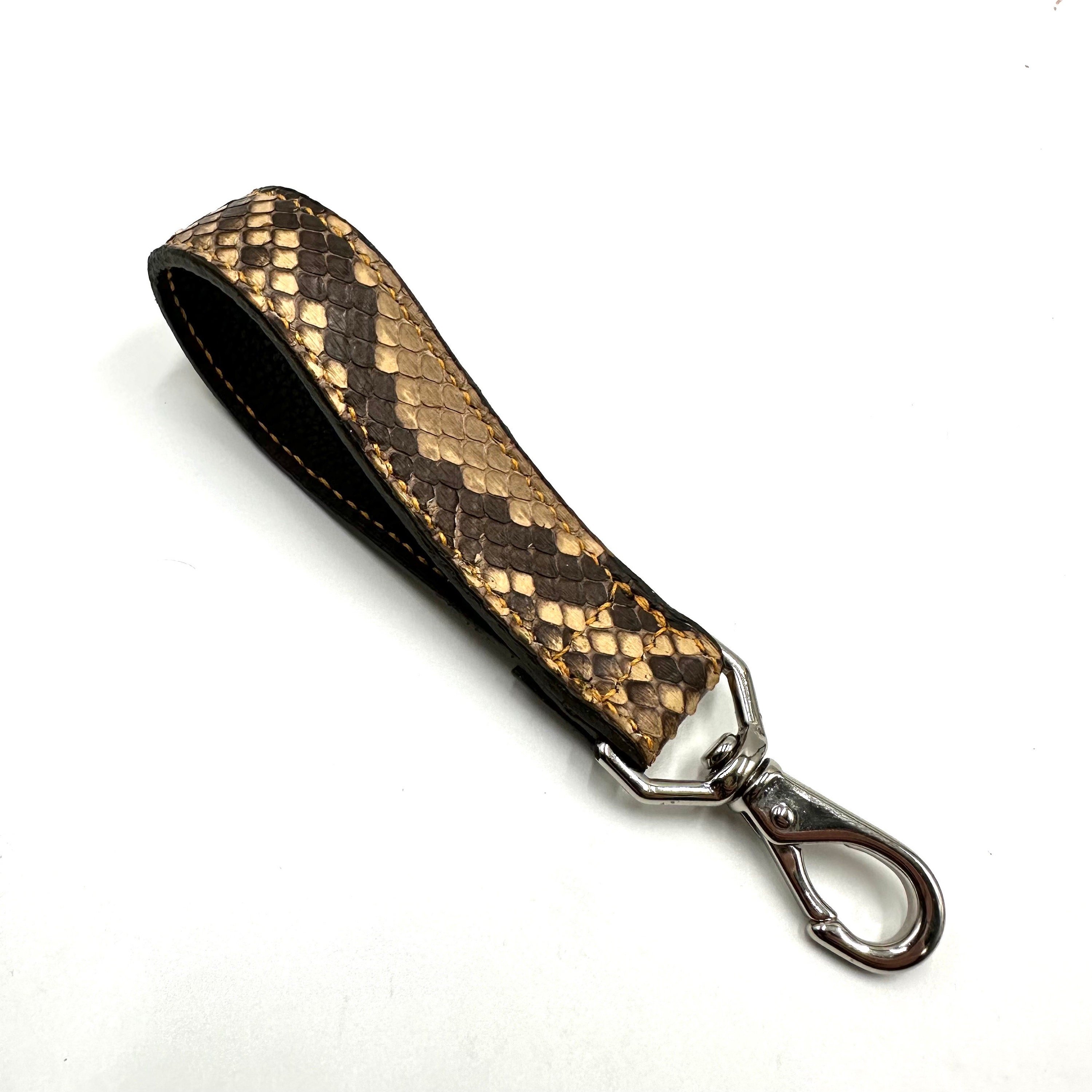 Python key fob key charm exotic skin belt cognac keyholder luxury
