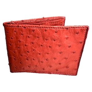 Cartera de avestruz roja, billetera de avestruz, billeteras de lujo, regalos para hombres, regalos para papá, tarjetero de avestruz, hecho a mano, a medida,