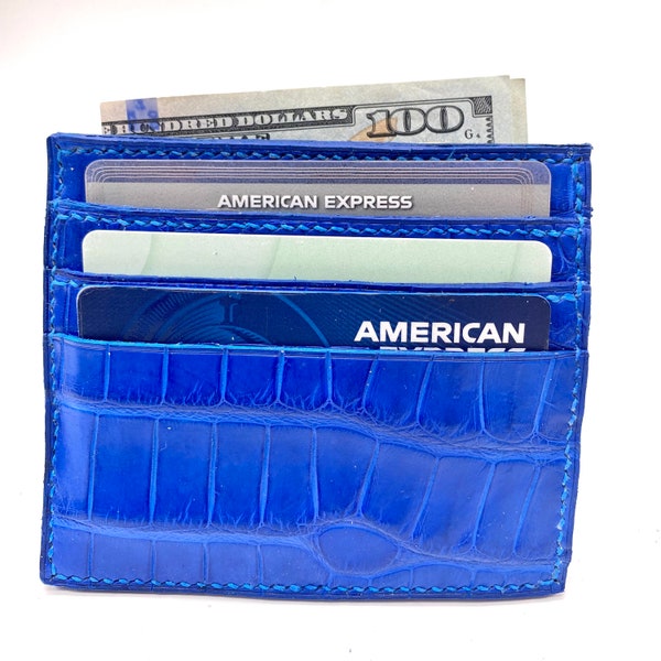 alligator money clip, alligator wallet, card holder, alligator card holder, alligator billfold, blue alligator wallet, alligator cardcase