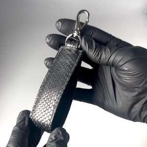 Matte black luxury python keychain with swivel snap