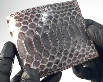 Grey and brown genuine python skin mens bifold wallet