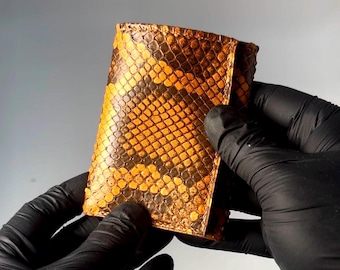 Burnt Orange Burmese python mens trifold wallet