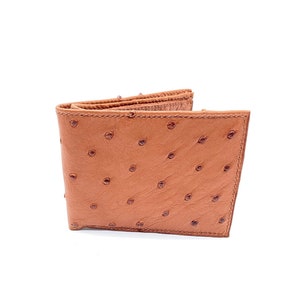 Cartera de avestruz color coñac, billetera, regalos para papá, hecha a medida, billetera de lujo, billeteras para él, billetera de avestruz, hecha a mano, billetera exótica