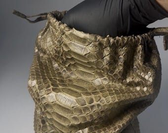 Army Green genuine python Cinch bag, snakeskin travel