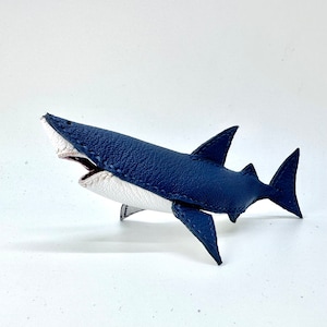 Handstitched Leather Shark Charm: Blue and White Goat Leather