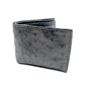 Cartera de avestruz negra, billetera de avestruz, billetera de cuero fino, billetera de cuero de avestruz, billetera de tarjeta de piel de avestruz, billetera cosida a mano, billetera